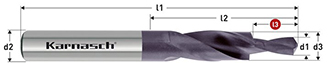 Короткие ступенчатые спиральные сверла, 180° (под винты с цилиндрической головкой), HSS-XE с покрытием TITAN-TEC, Karnasch, арт. 40.2050