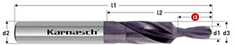 Короткие ступенчатые спиральные сверла, 90° (под винты с потайной головкой), HSS-XE с покрытием TITAN-TEC, Karnasch, арт. 40.2040