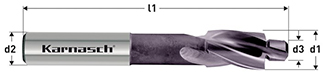 Цековки с постоянной цапфой для сквозных отверстий, 180° (под винты с цилиндрической головкой), HSS-XE с покрытием TITAN-TEC, Karnasch, арт. 20.1891