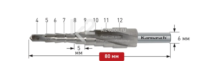 Ступенчатое сверло со спиралью (2 зубца), Karnasch, арт. 20.1447U