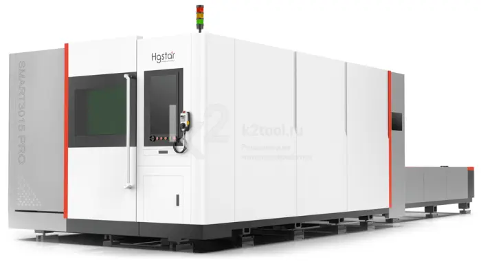 Лазерный станок HGTECH серии SMART PRO с защитной кабиной и сменным столом для резки листов металла