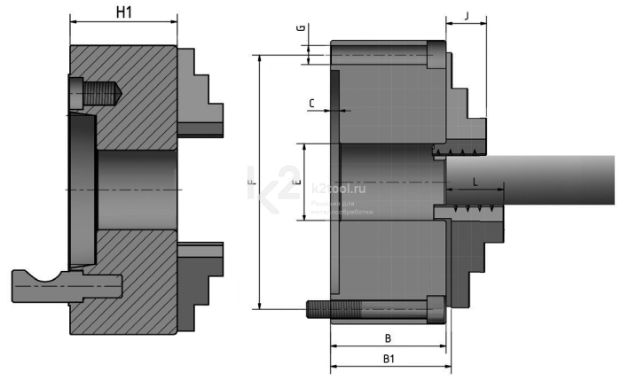 Четырёхкулачковый стальной токарный патрон Optimum Bison Ø 250 мм Camlock ASA D1-6"