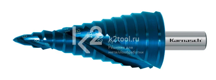 Ступенчатое сверло со спиралью с покрытием BLUE-DUR (2 зубца), Karnasch, арт. 20.1449