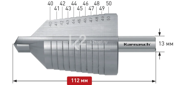 Ступенчатое сверло с прямой кромкой (2 зубца) Karnasch, арт. 21.3023