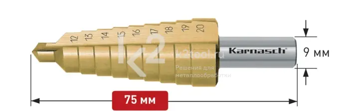 Ступенчатое сверло с прямой кромкой (2 зубца) Karnasch, арт. 21.3009