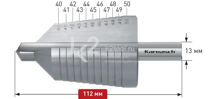 Ступенчатое сверло с прямой кромкой (2 зубца) Karnasch, арт. 21.3023